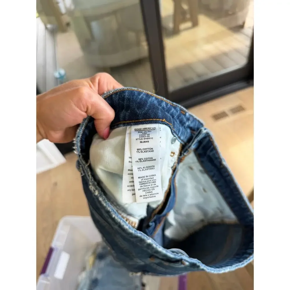 Good American Raw Hem Denim High Rise Cut-Off Shorts Blue 8